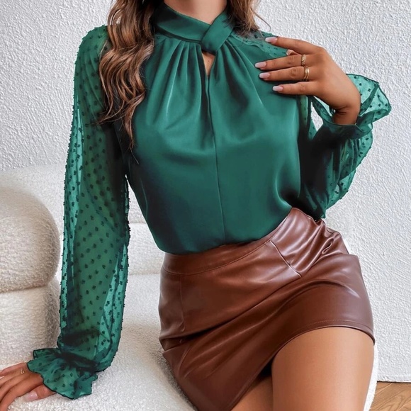 Classic Swiss Dot Sheer Sleeve Blouse - Picture 6 of 8